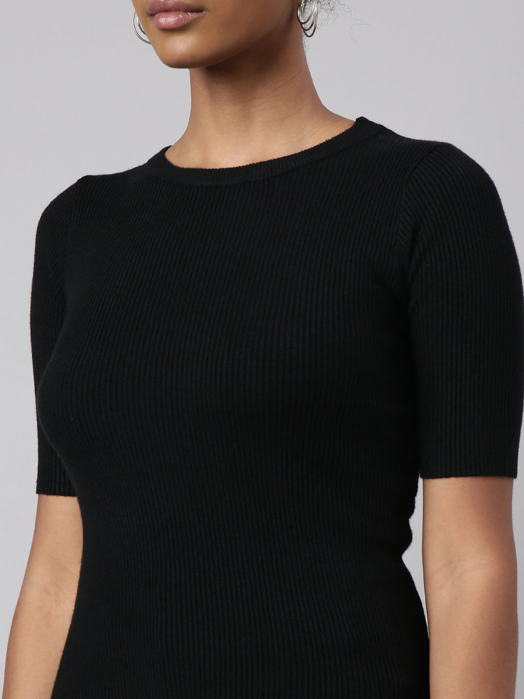 Women Black Solid Fitted Top