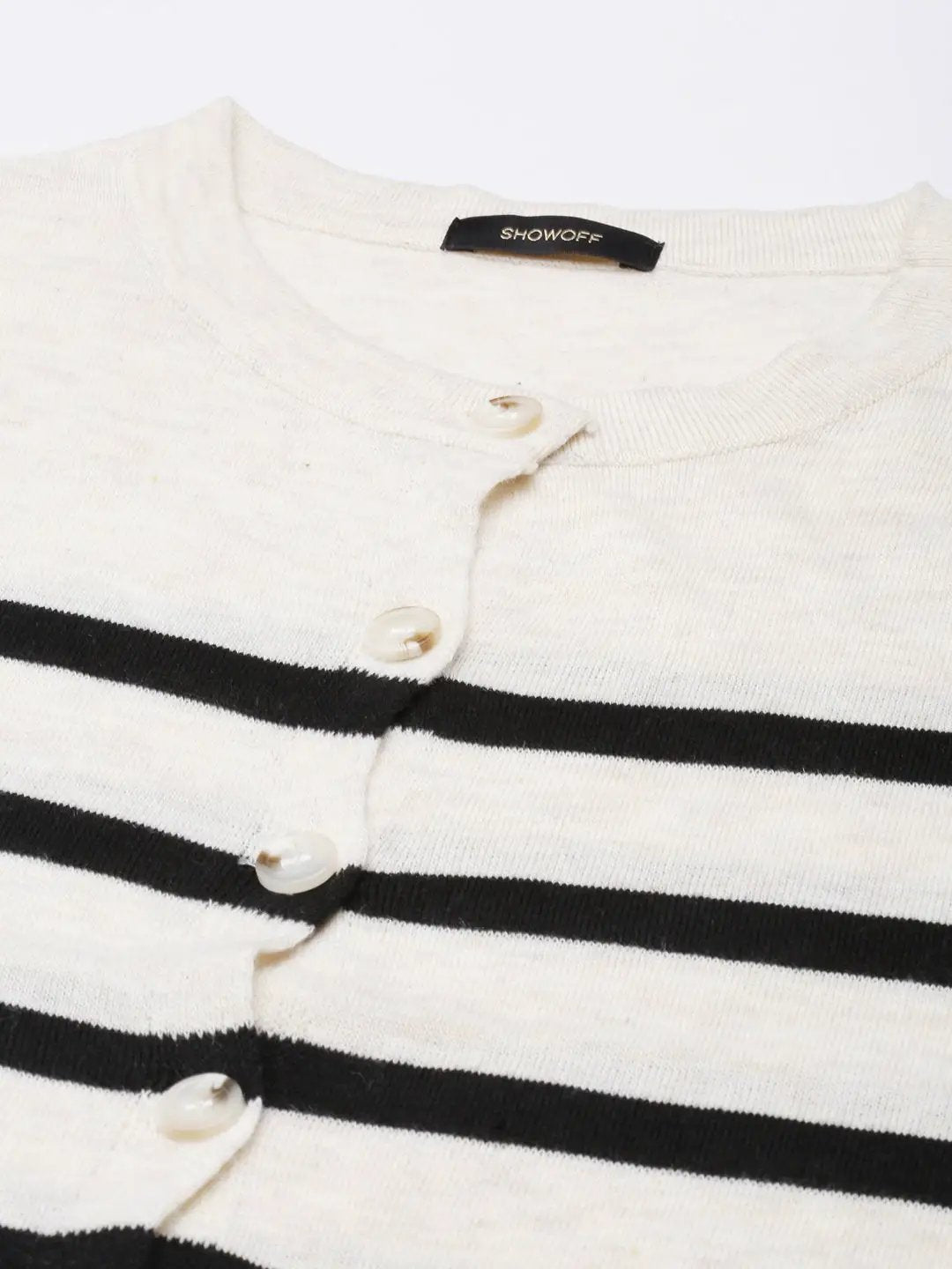 Women's Cream Horizontal Stripes Boxy Top