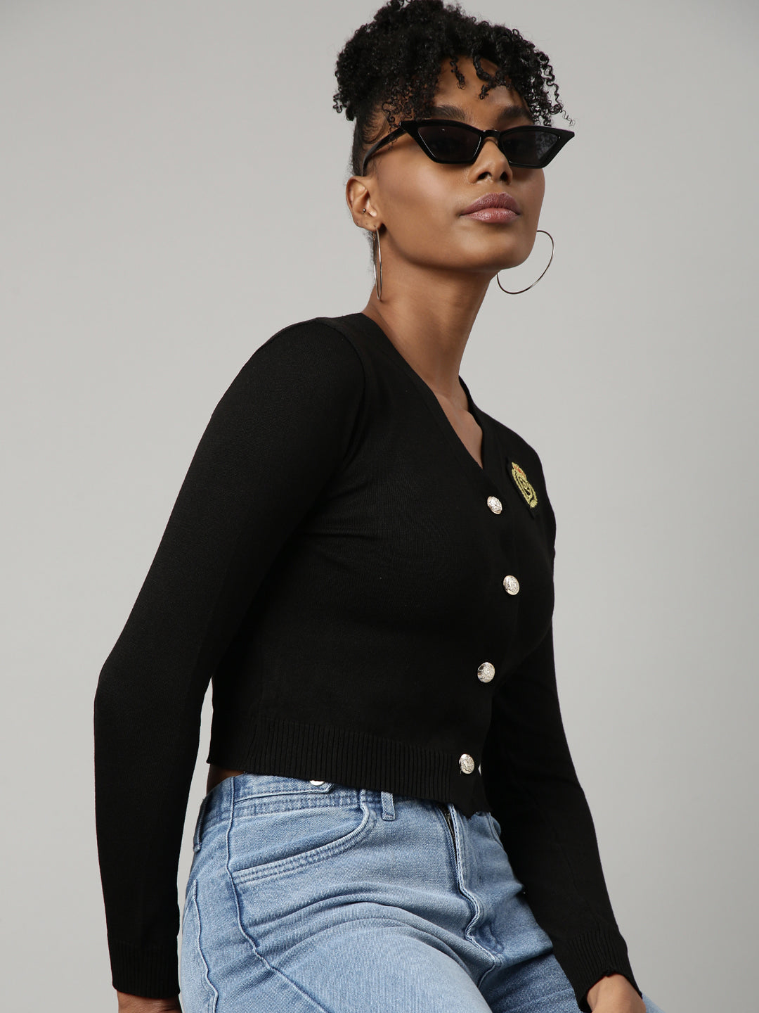 Women Black Solid Fitted Top