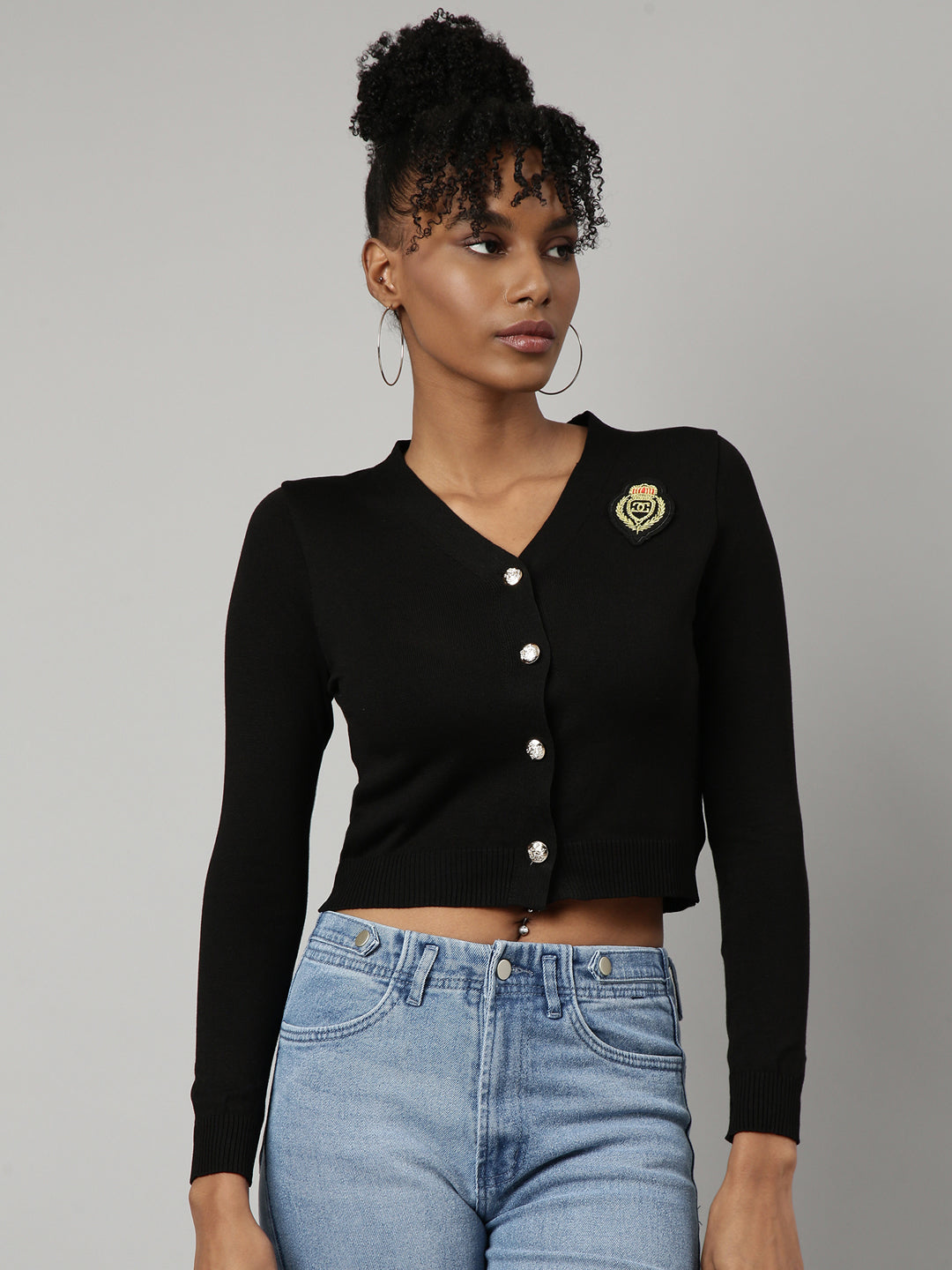 Women Black Solid Fitted Top