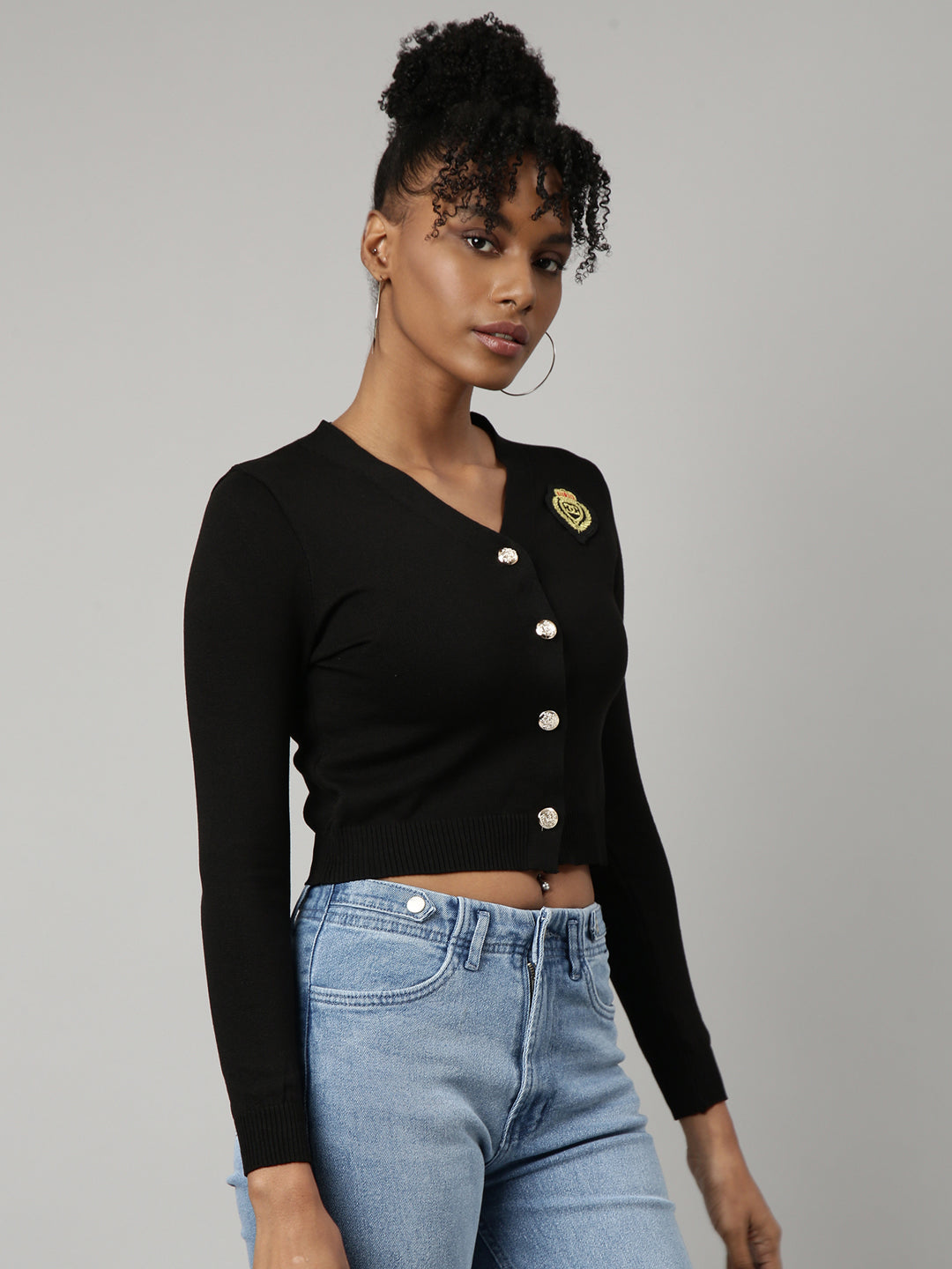 Women Black Solid Fitted Top