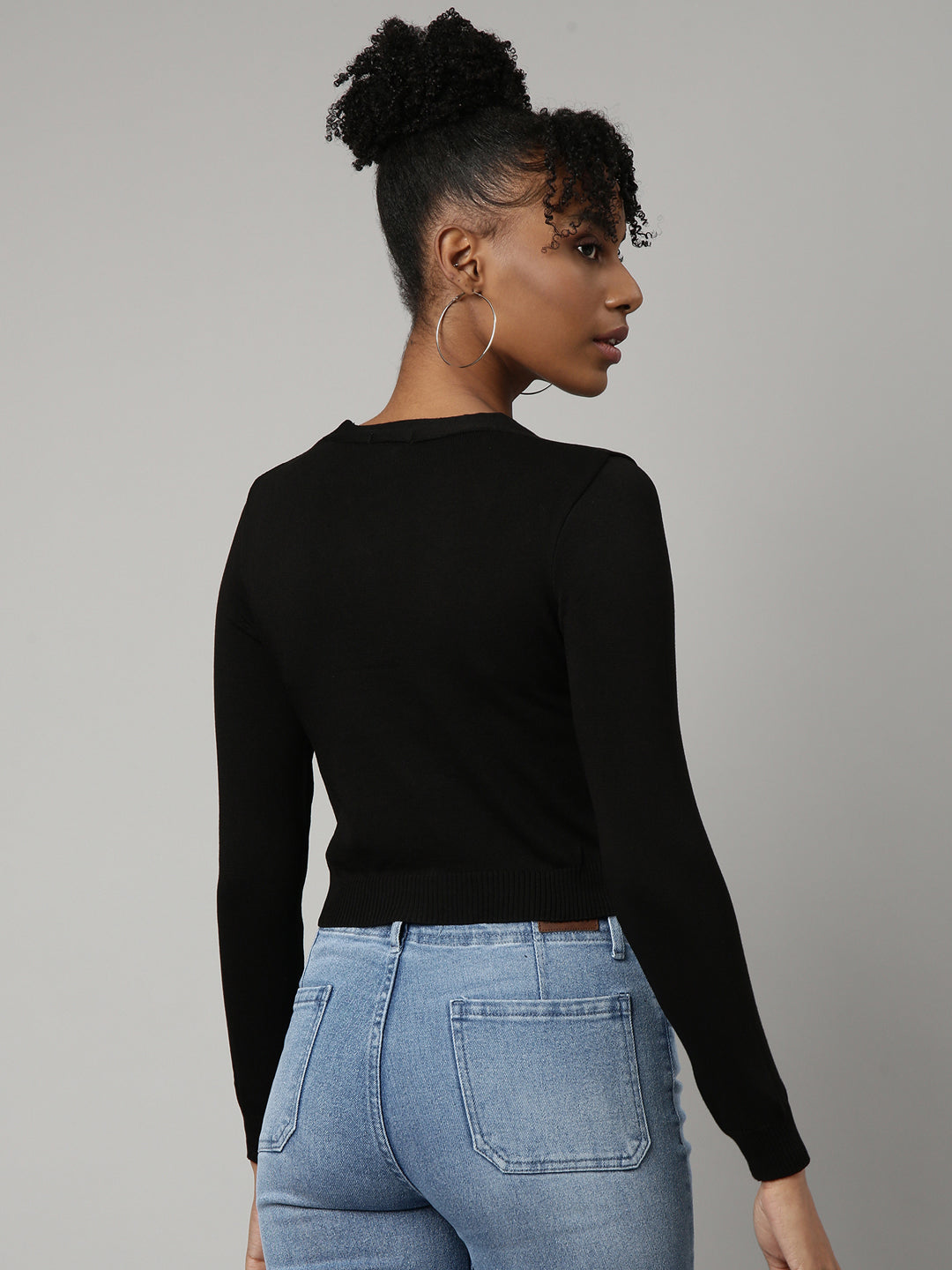 Women Black Solid Fitted Top