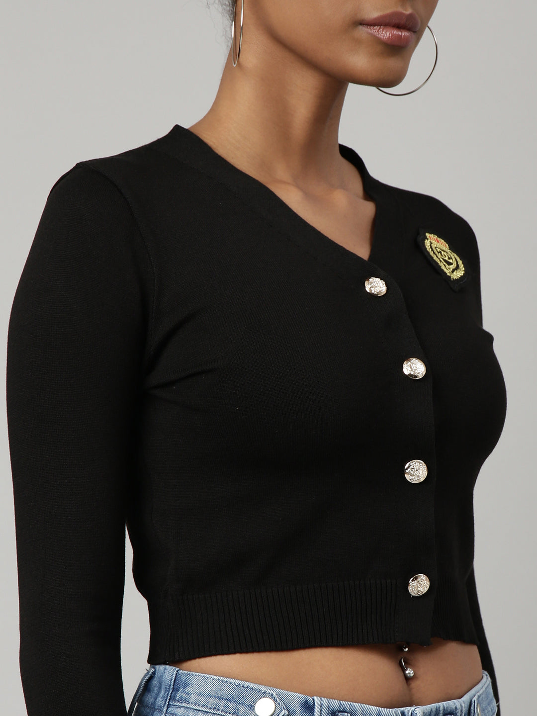 Women Black Solid Fitted Top