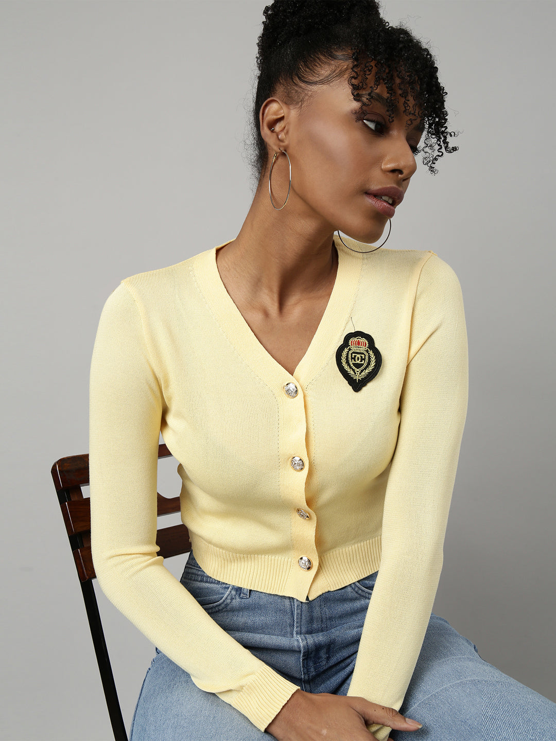 Women Yellow Solid Fitted Top