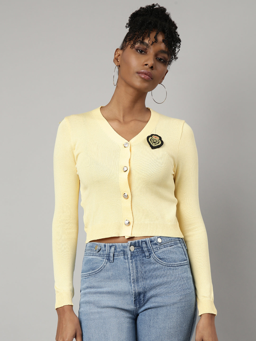 Women Yellow Solid Fitted Top