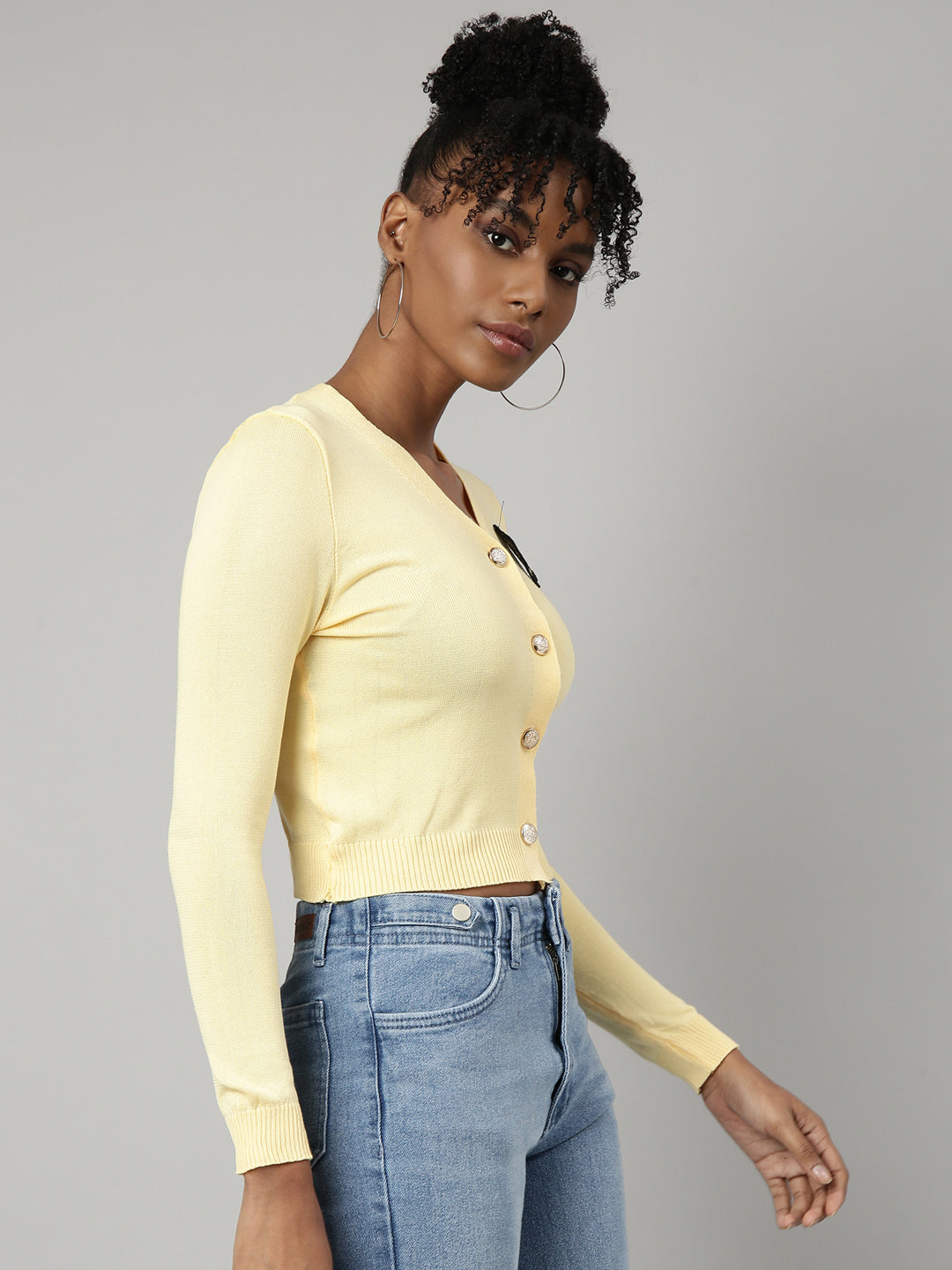 Women Yellow Solid Fitted Top