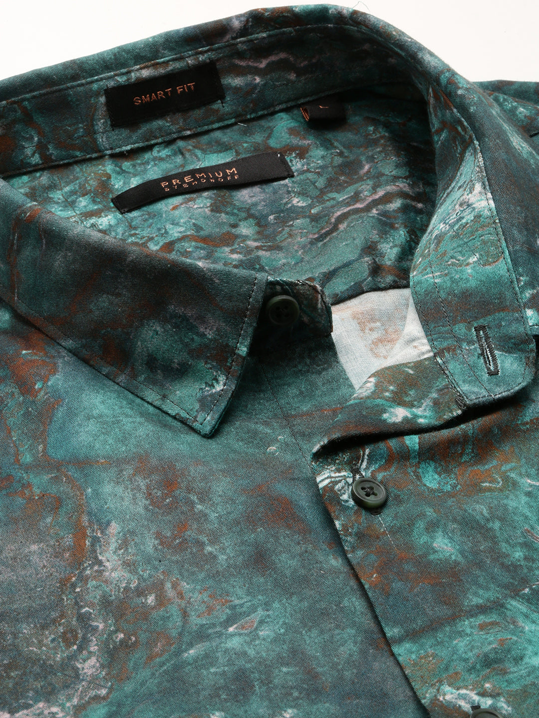 Men Green Spread Collar Abstract Shirt