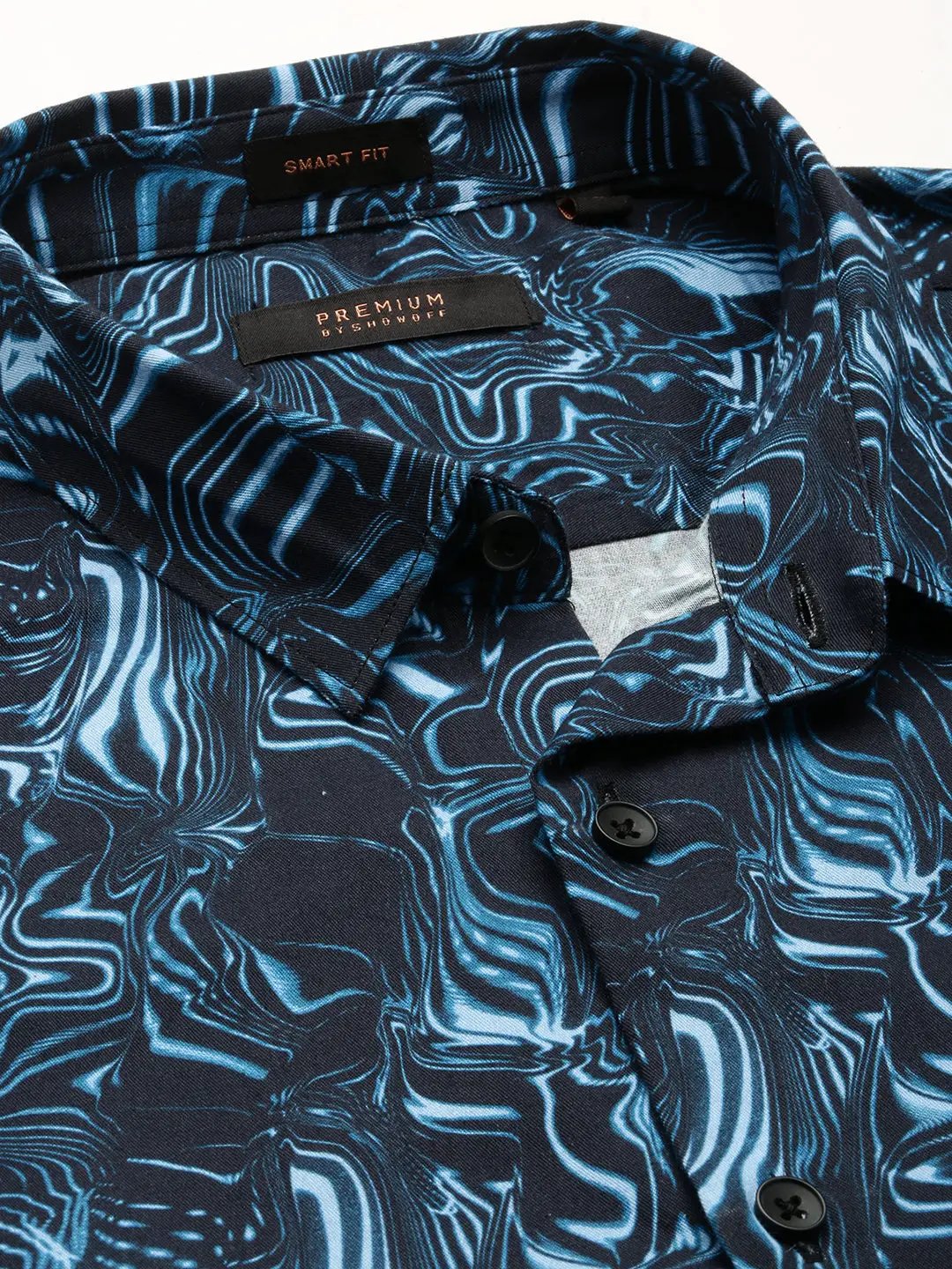 Men's Blue Spread Collar Abstract Shirt