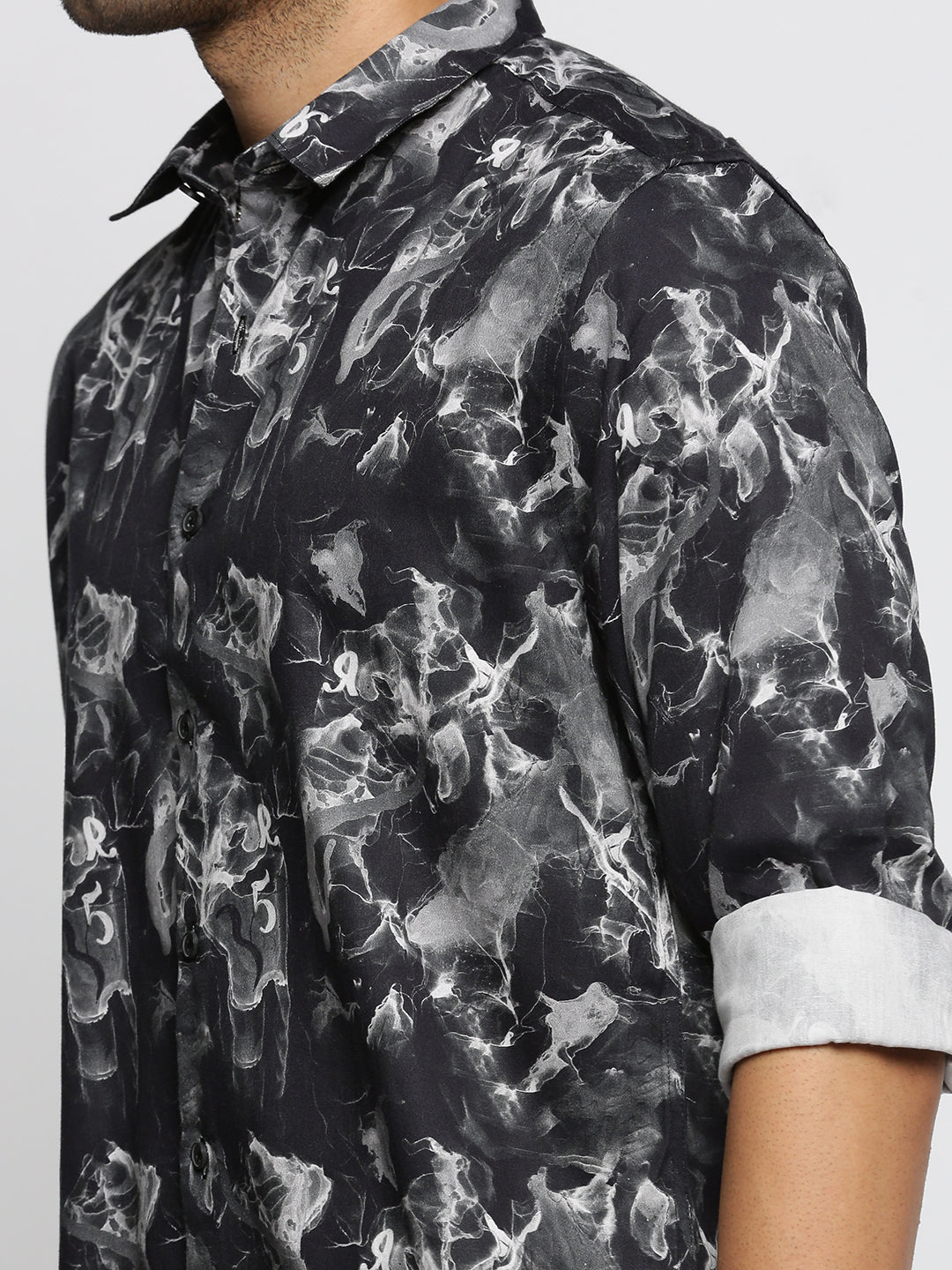 Men Black Spread Collar Abstract Shirt