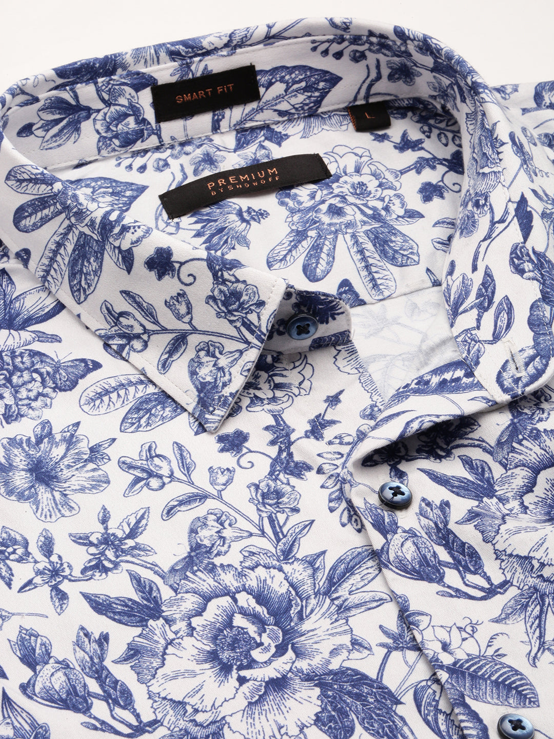 Men Blue Spread Collar Floral Shirt