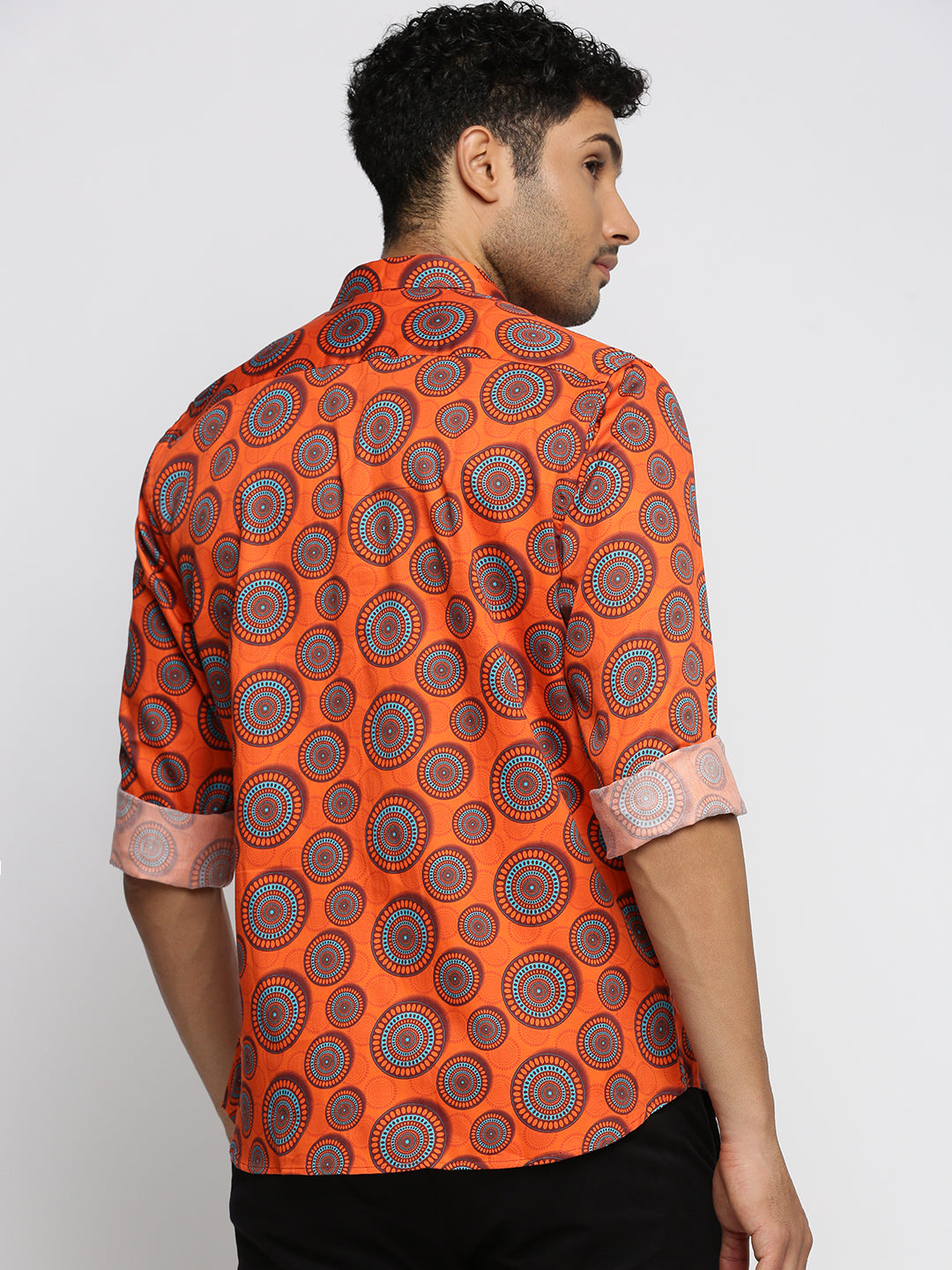 Men Orange Spread Collar Ethnic Motifs Shirt