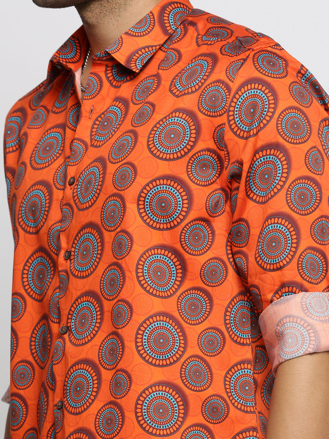 Men Orange Spread Collar Ethnic Motifs Shirt