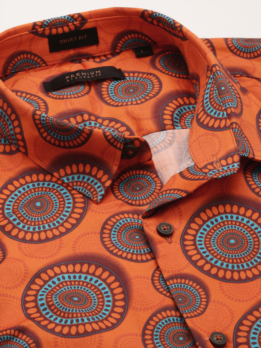 Men Orange Spread Collar Ethnic Motifs Shirt