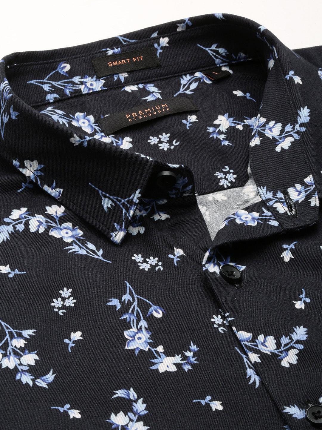 Men Black Spread Collar Floral Shirt