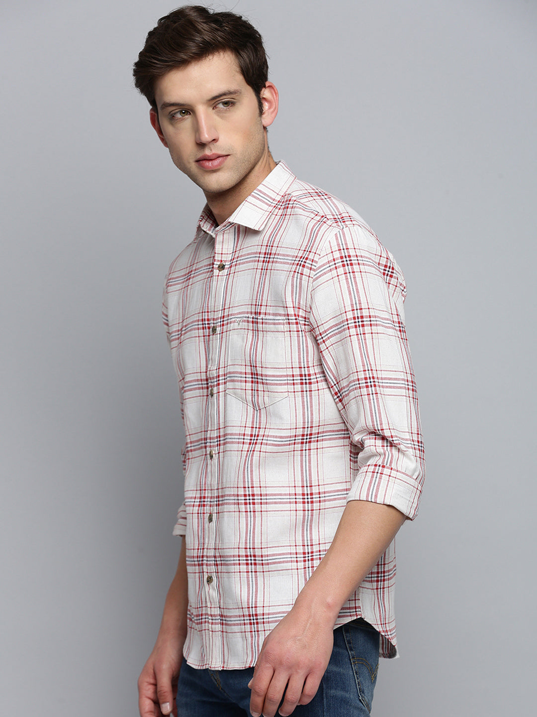 Men Beige Checked Casual Shirt