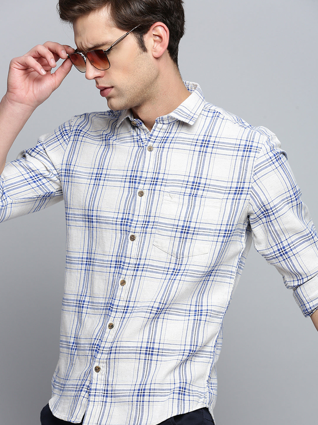 Men Beige Checked Casual Shirt