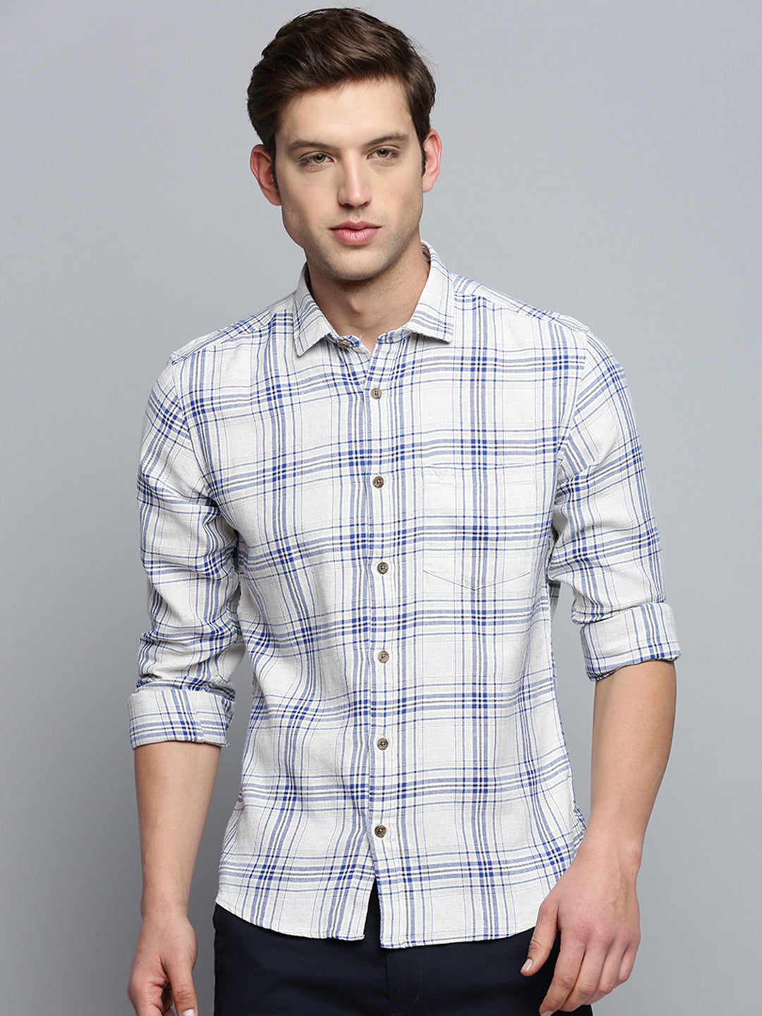 Men Beige Checked Casual Shirt