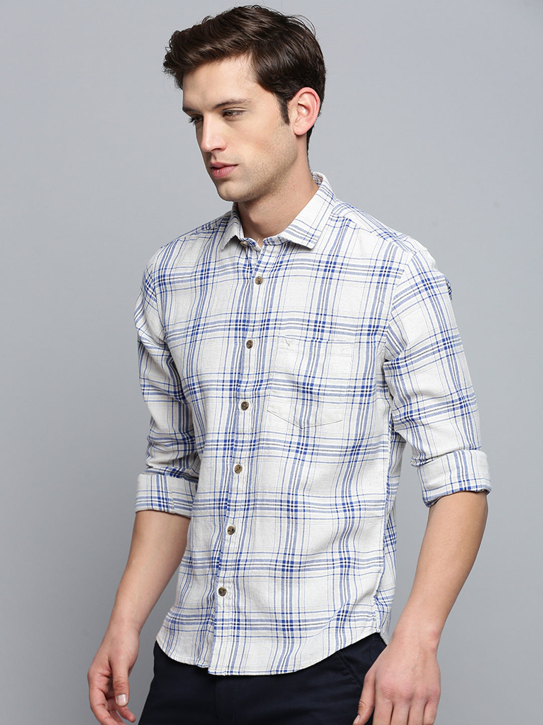 Men Beige Checked Casual Shirt