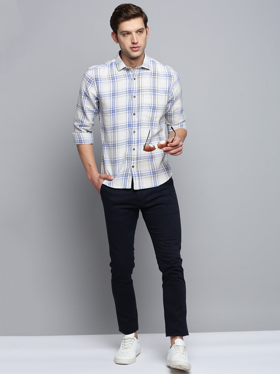 Men Beige Checked Casual Shirt