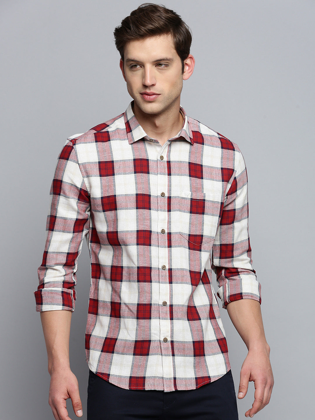 Men Beige Checked Casual Shirt