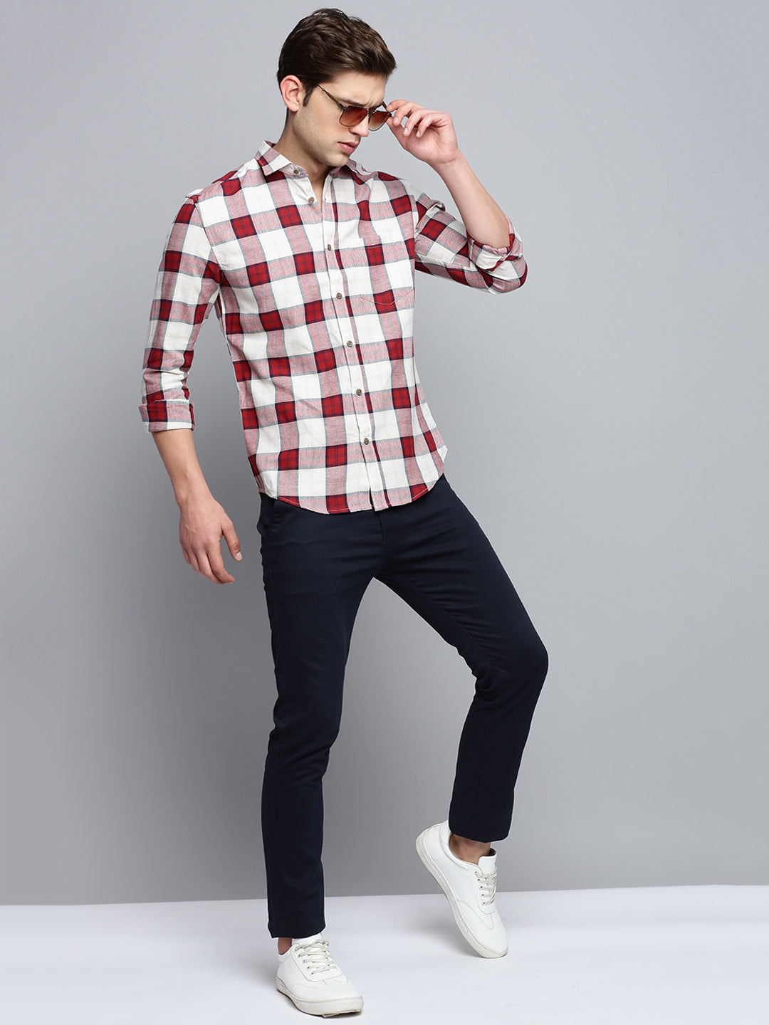 Men Beige Checked Casual Shirt