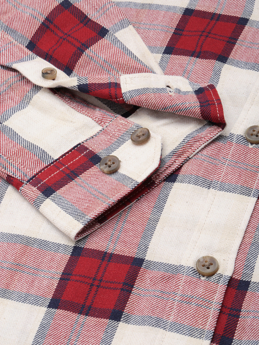 Men Beige Checked Casual Shirt