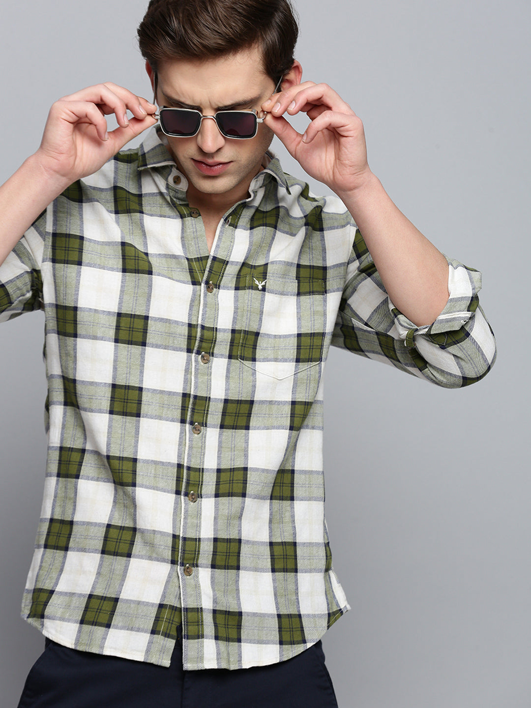 Men Beige Checked Casual Shirt