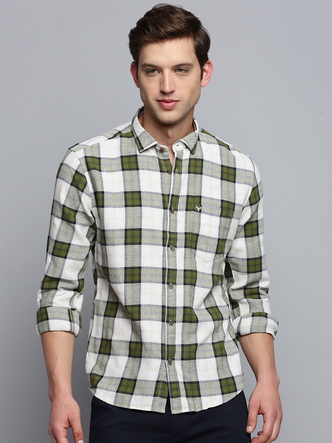 Men Beige Checked Casual Shirt