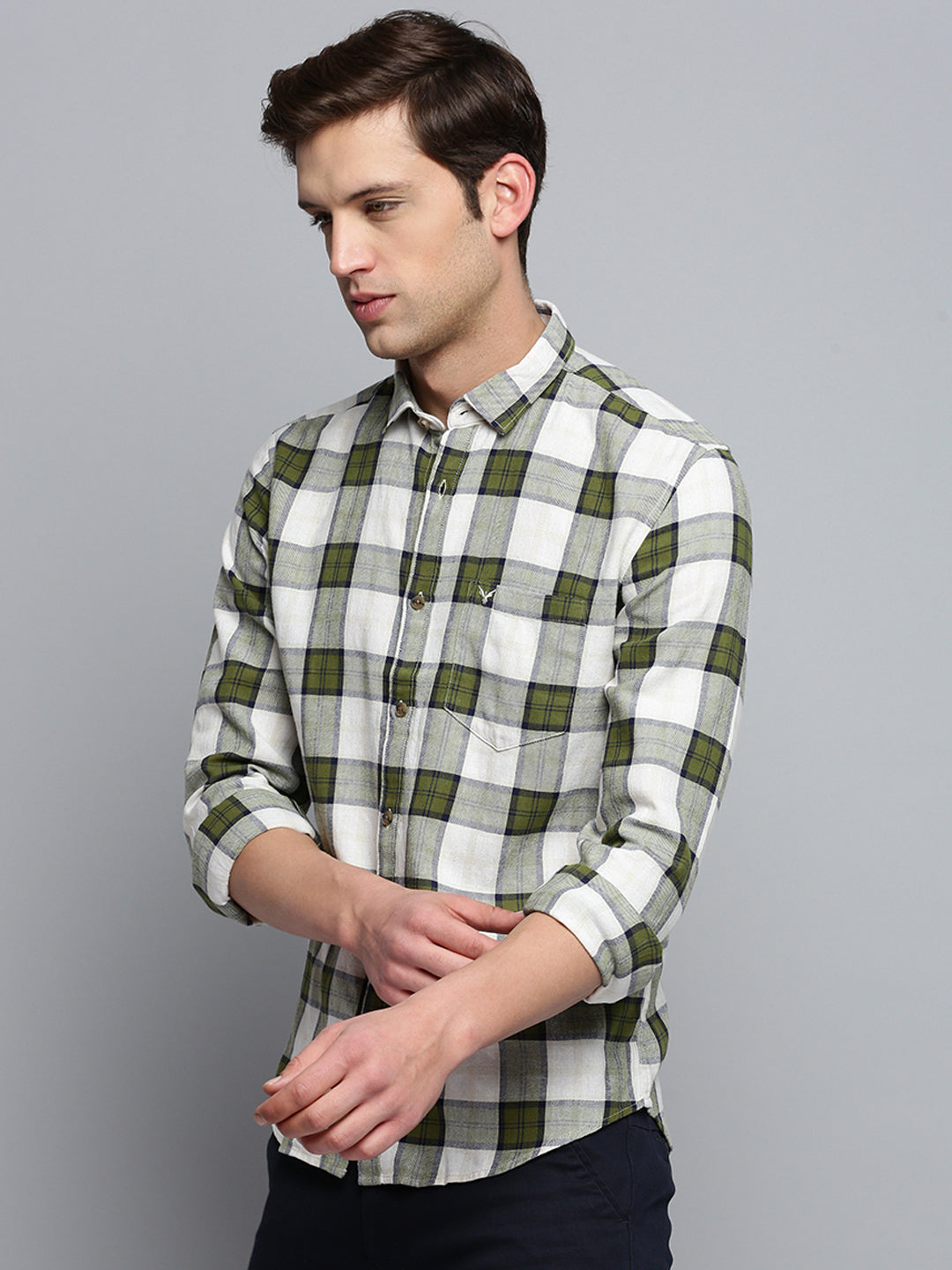 Men Beige Checked Casual Shirt