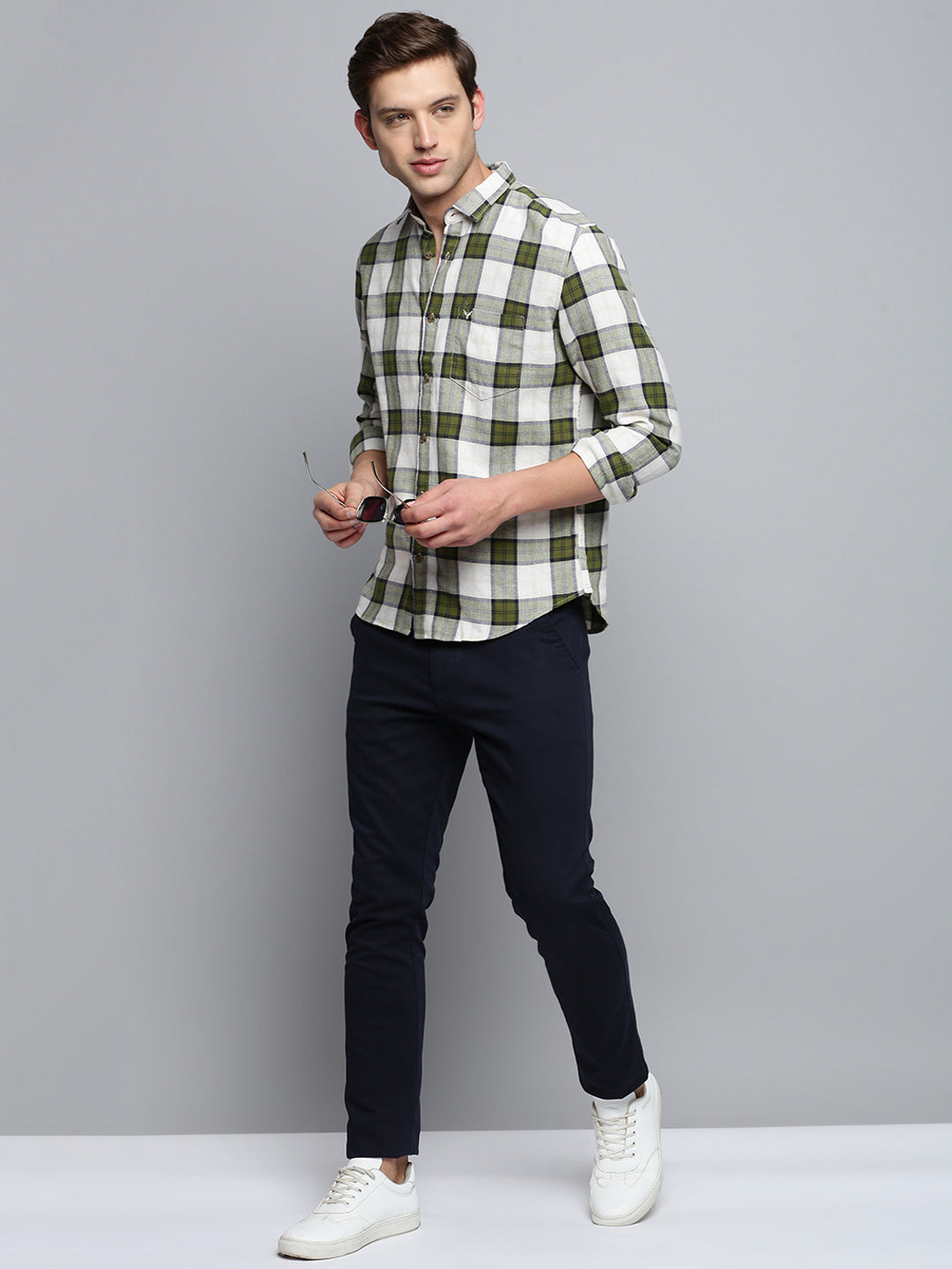 Men Beige Checked Casual Shirt