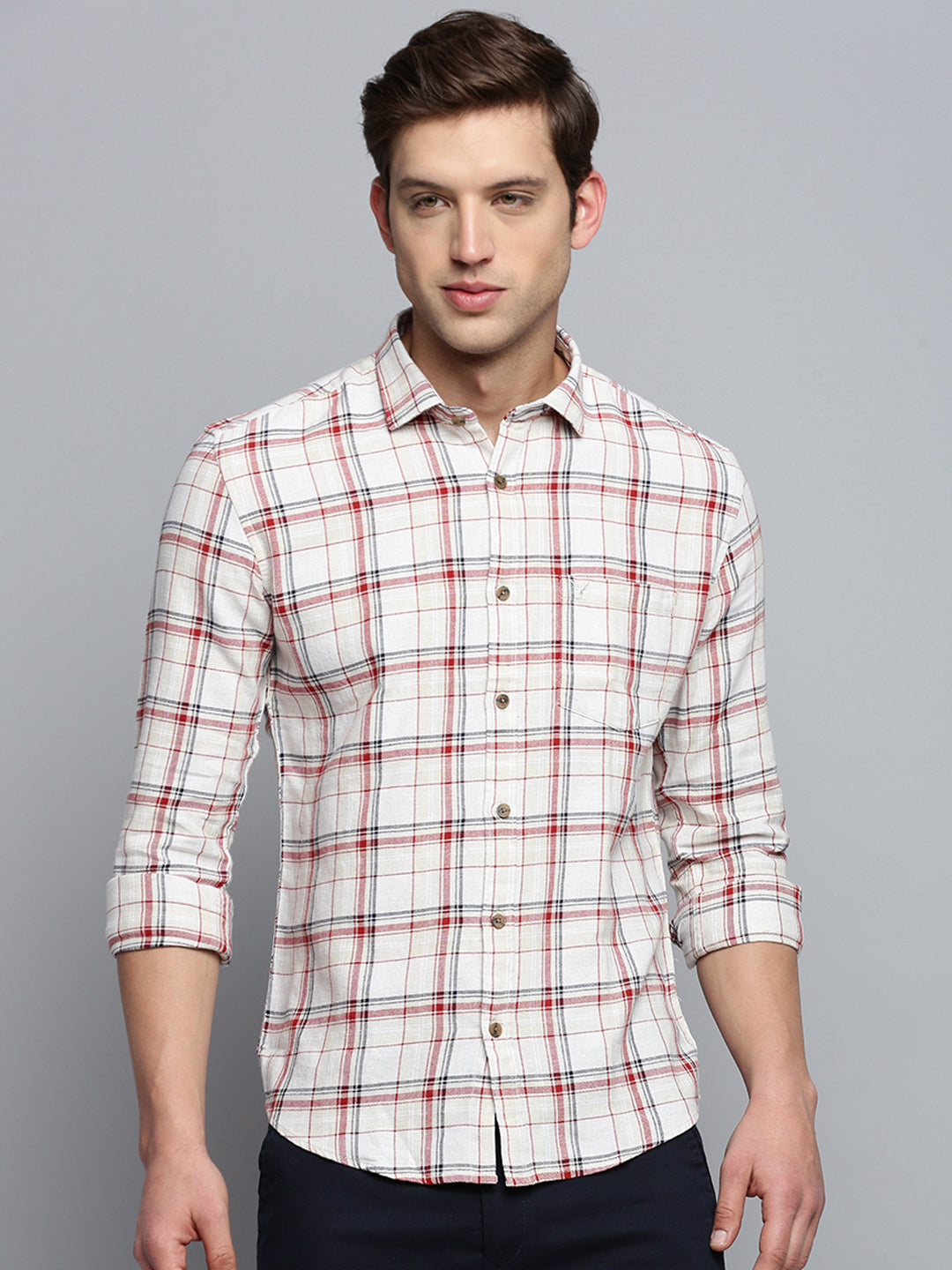 Men Beige Checked Casual Shirt