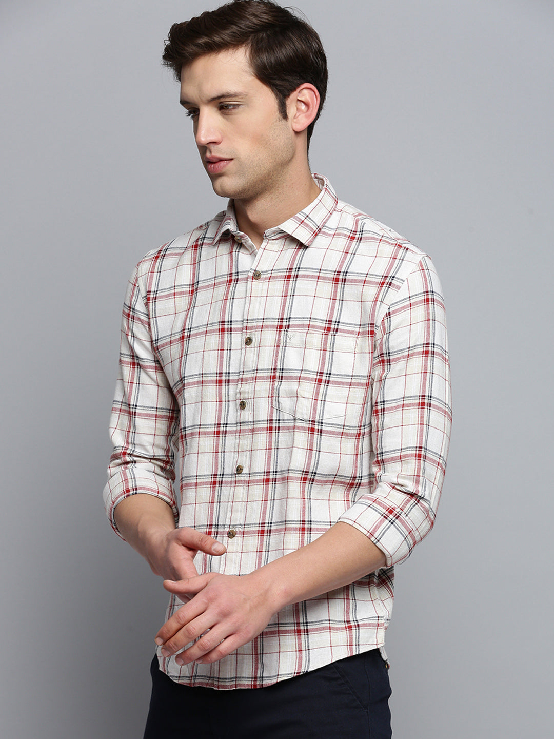 Men Beige Checked Casual Shirt