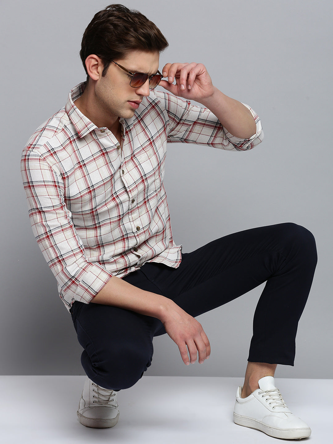 Men Beige Checked Casual Shirt