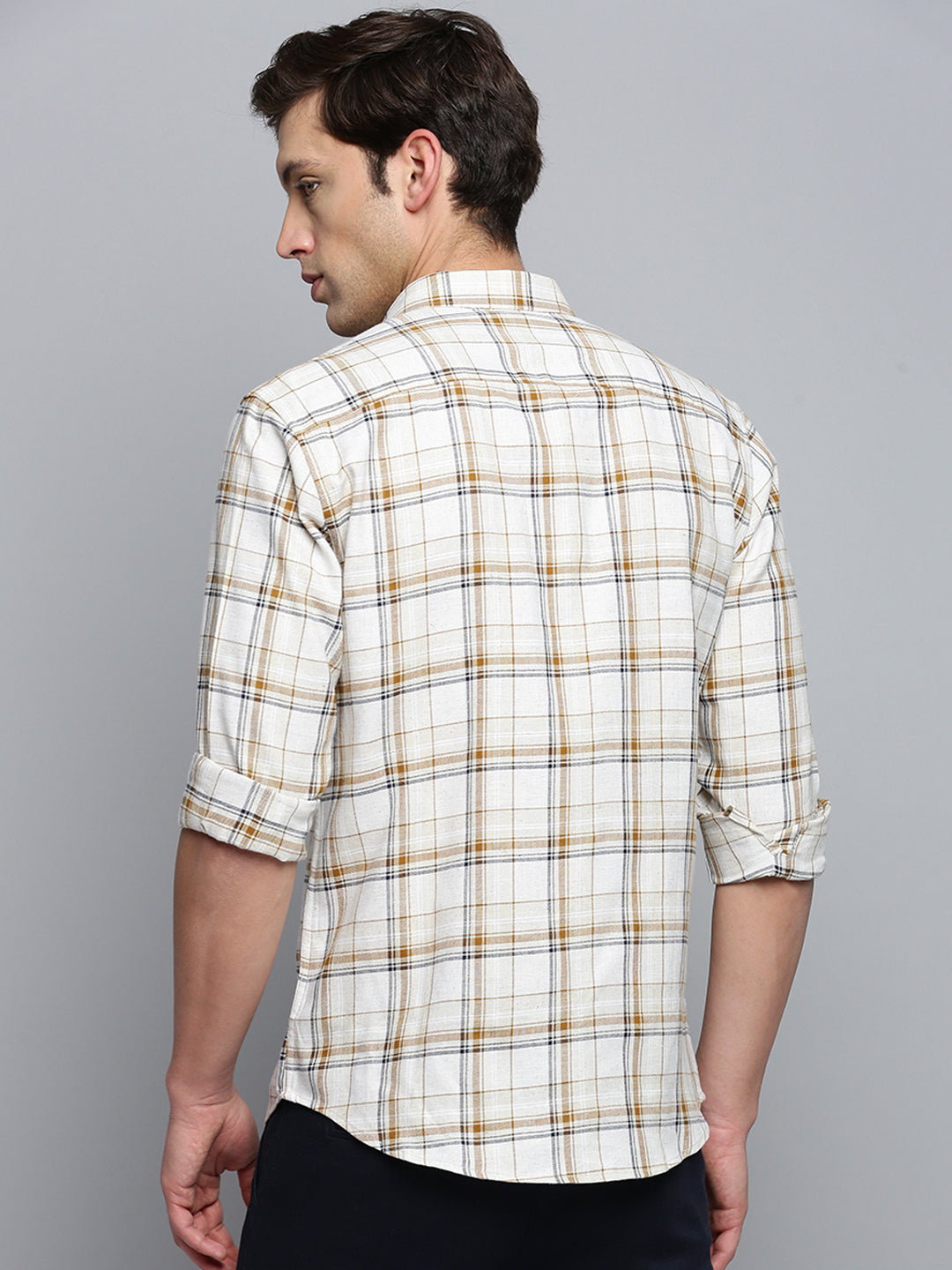 Men Beige Checked Casual Shirt