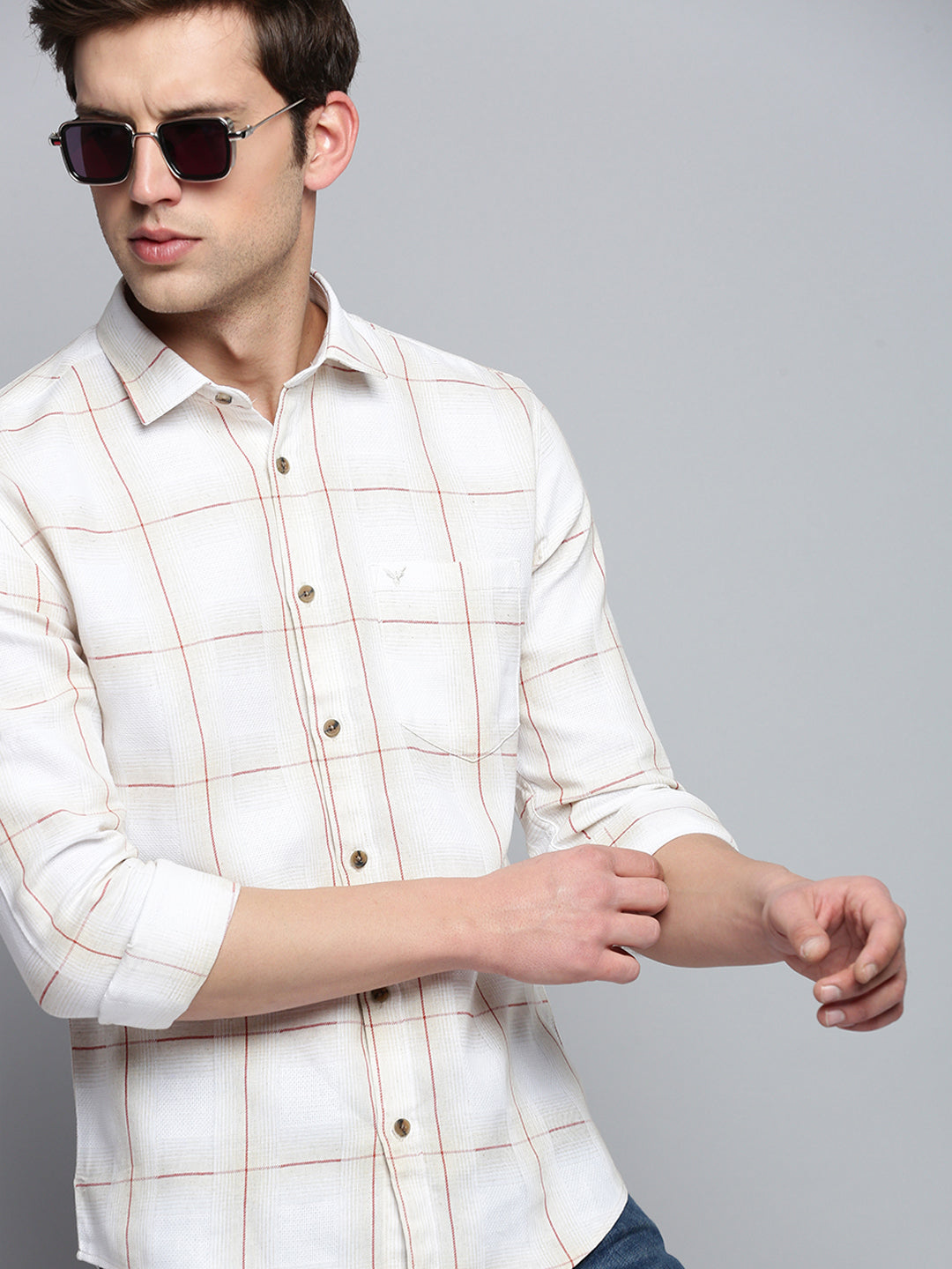 Men Beige Checked Casual Shirt