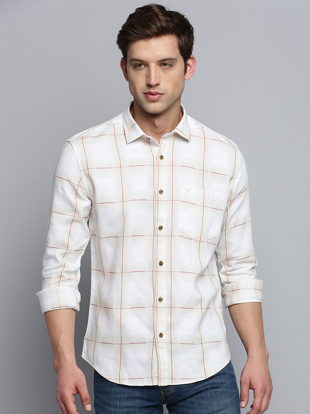 Men Beige Checked Casual Shirt