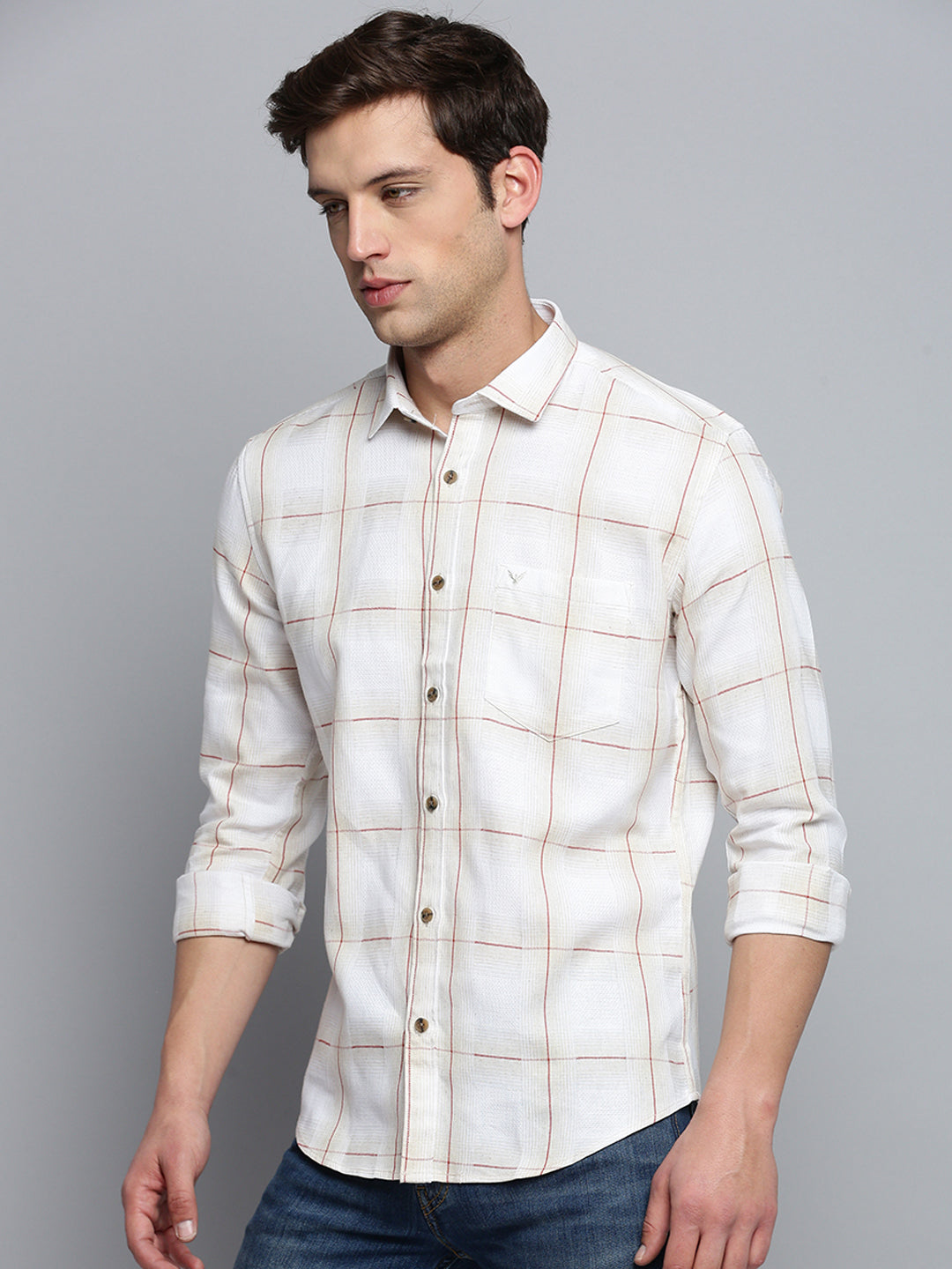 Men Beige Checked Casual Shirt