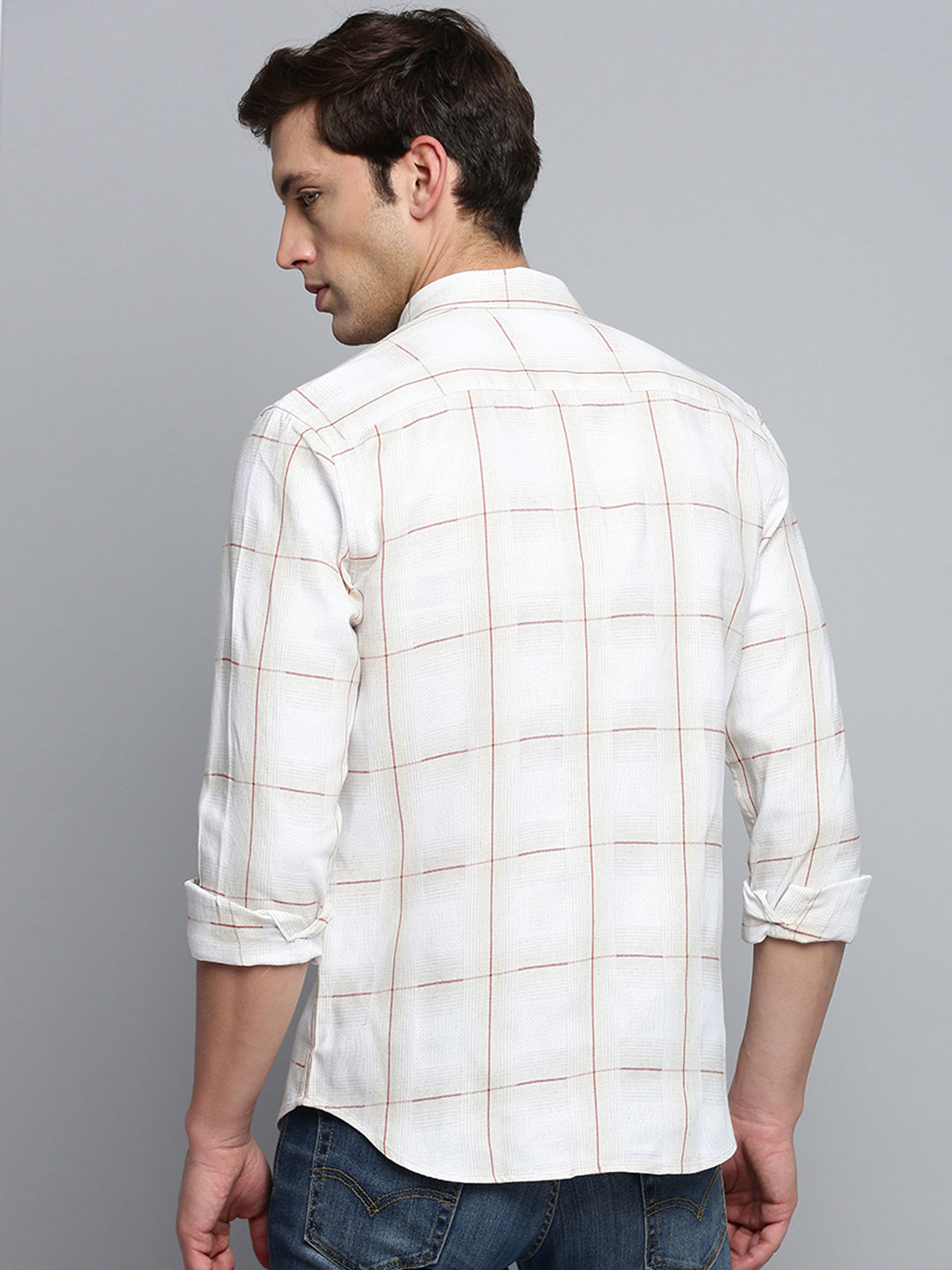 Men Beige Checked Casual Shirt