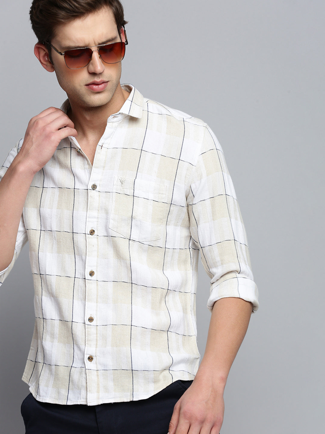 Men White Checked Casual Shirt