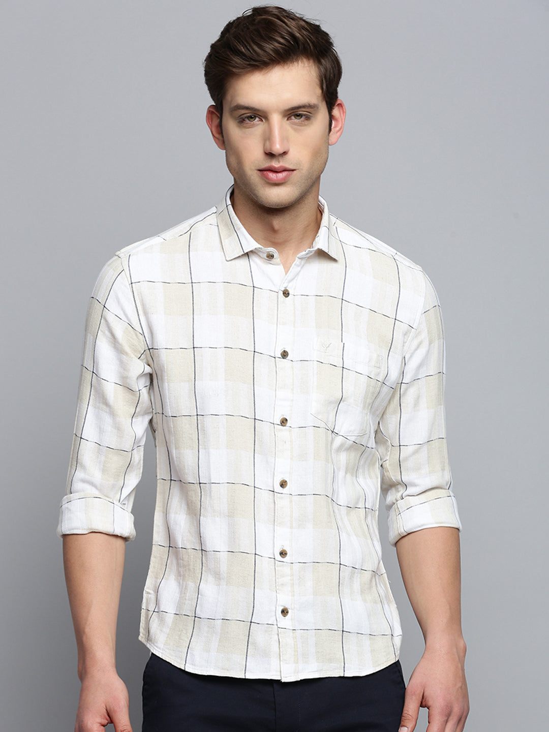 Men White Checked Casual Shirt