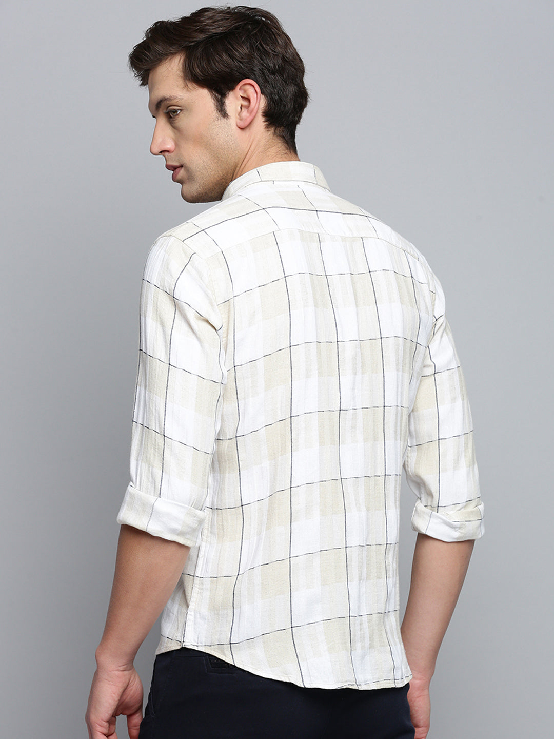 Men White Checked Casual Shirt