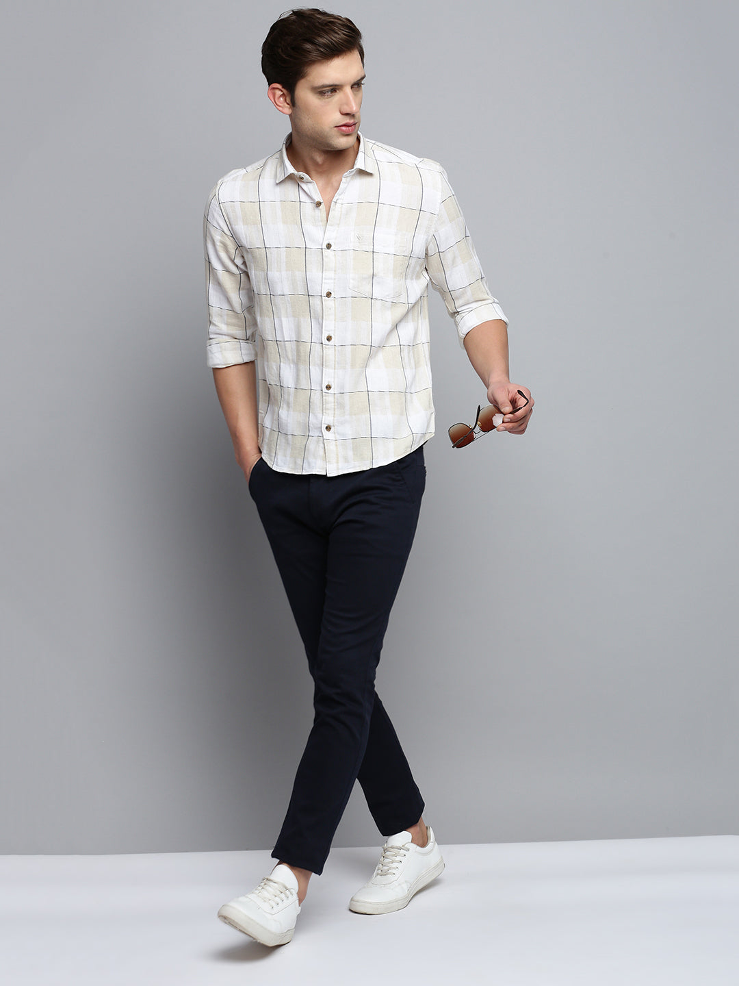 Men White Checked Casual Shirt