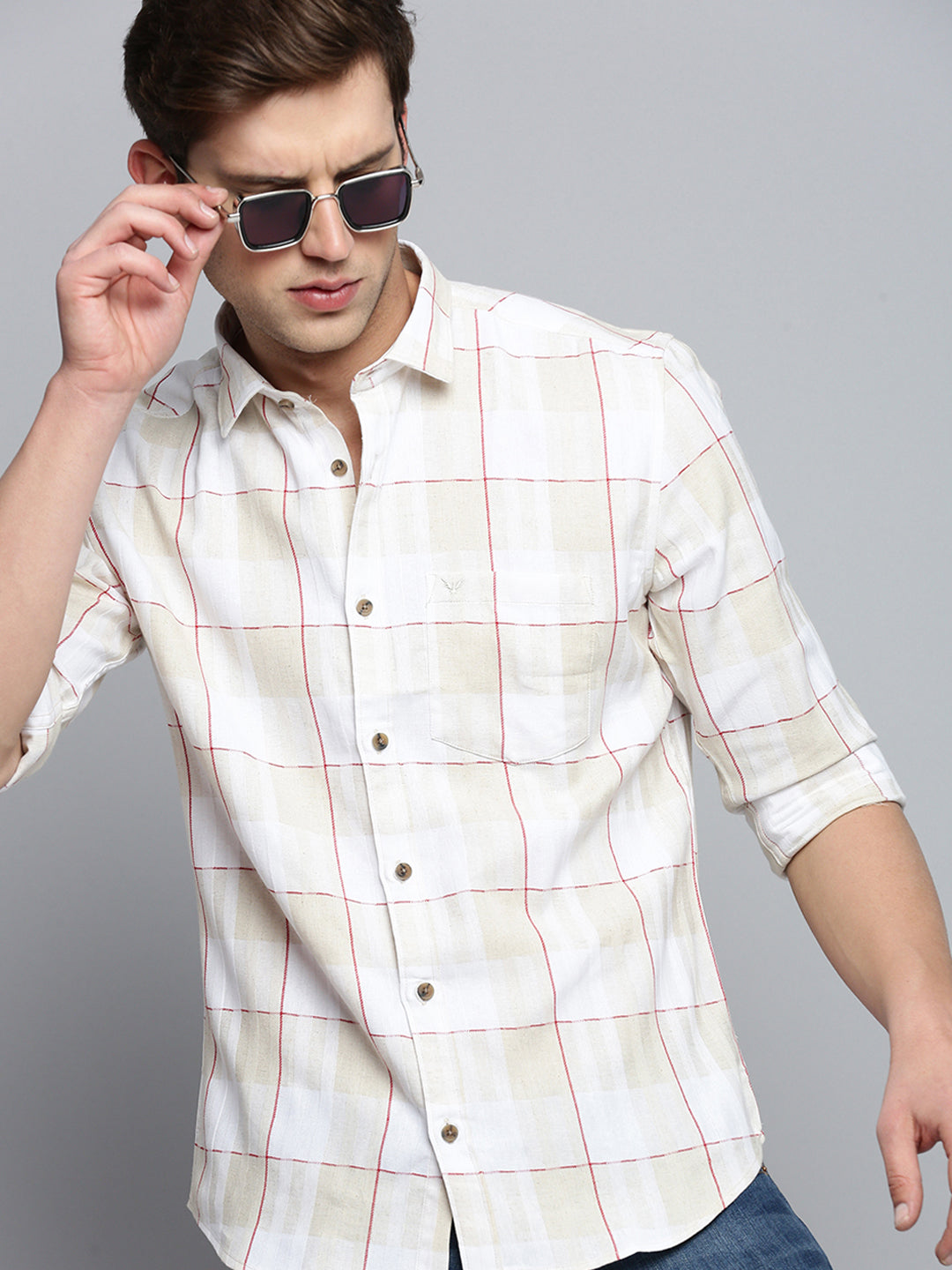 Men White Checked Casual Shirt