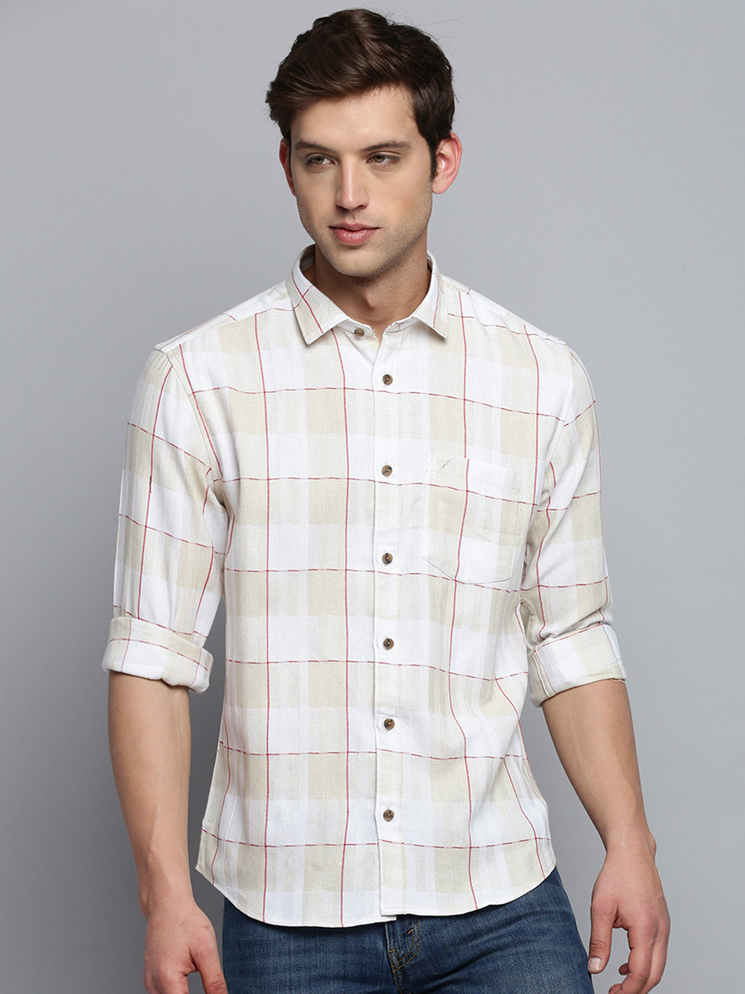 Men White Checked Casual Shirt