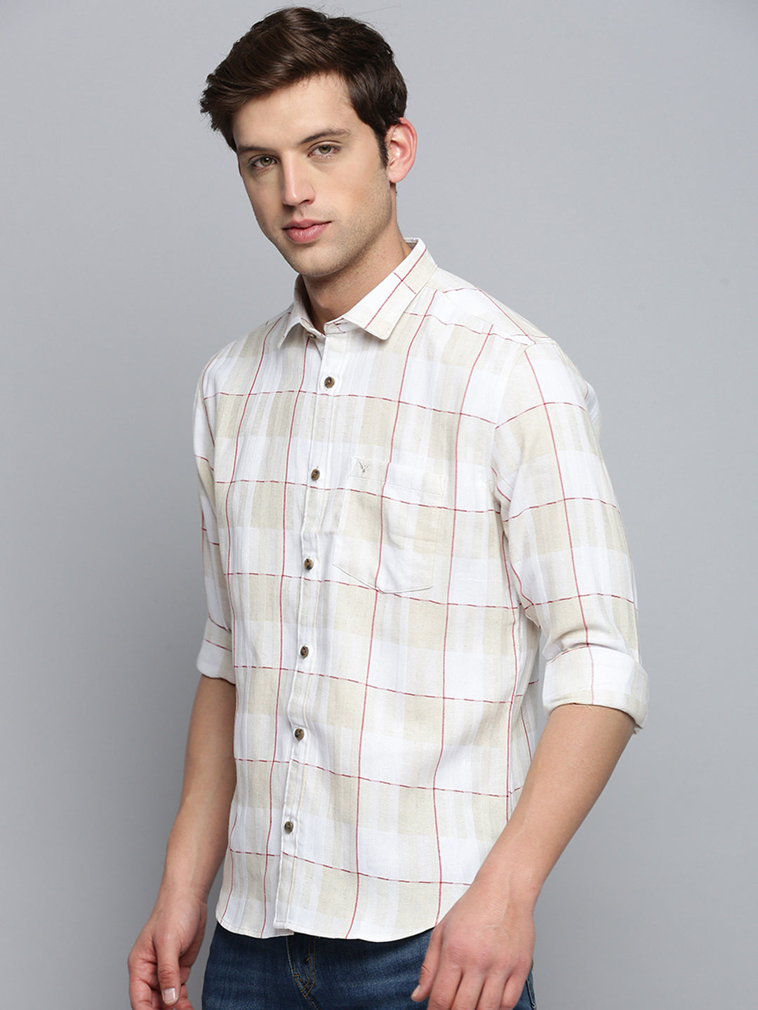 Men White Checked Casual Shirt