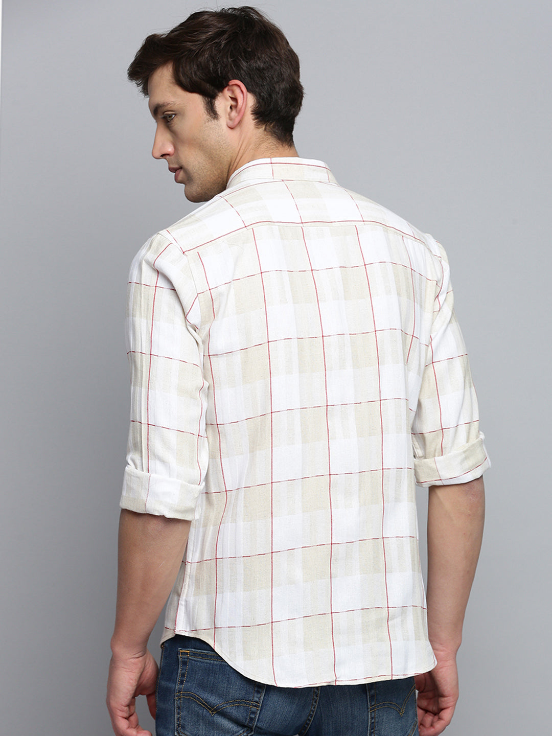 Men White Checked Casual Shirt