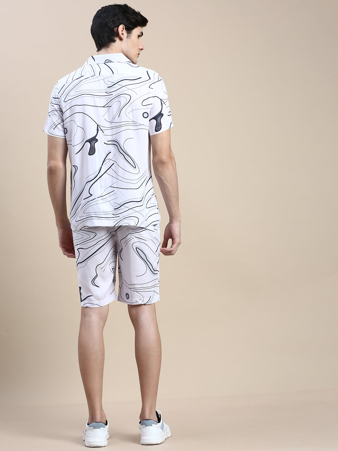 Men White Printed Casual Co ord Set