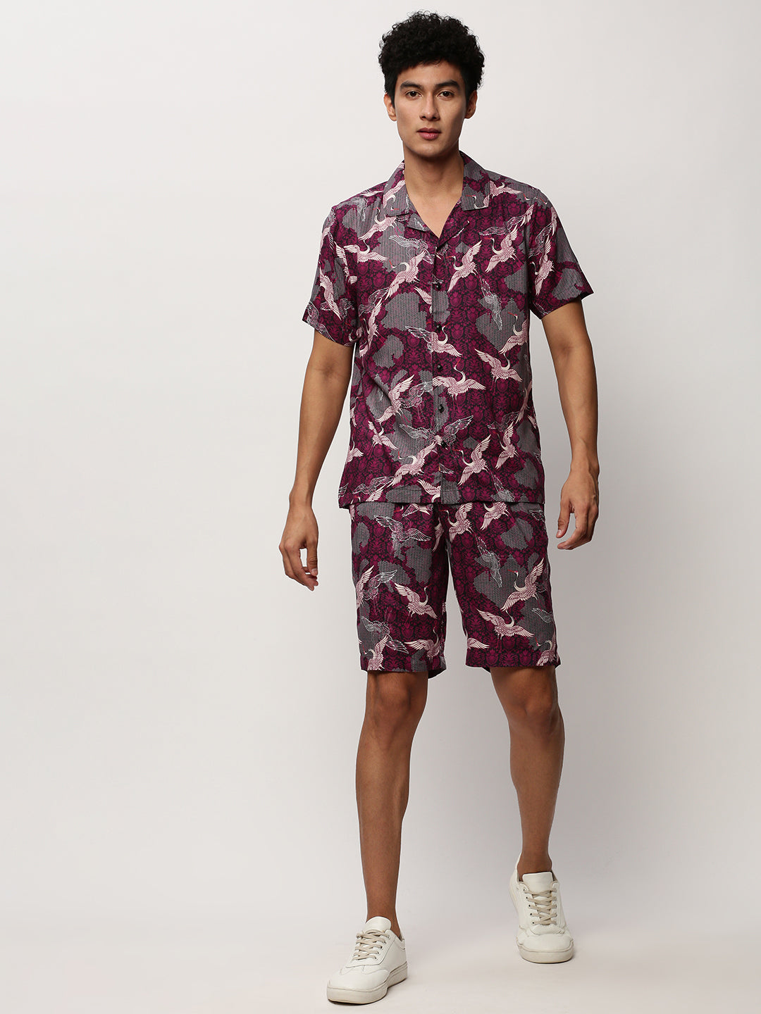 Men Fuchsia Printed Casual Co ords