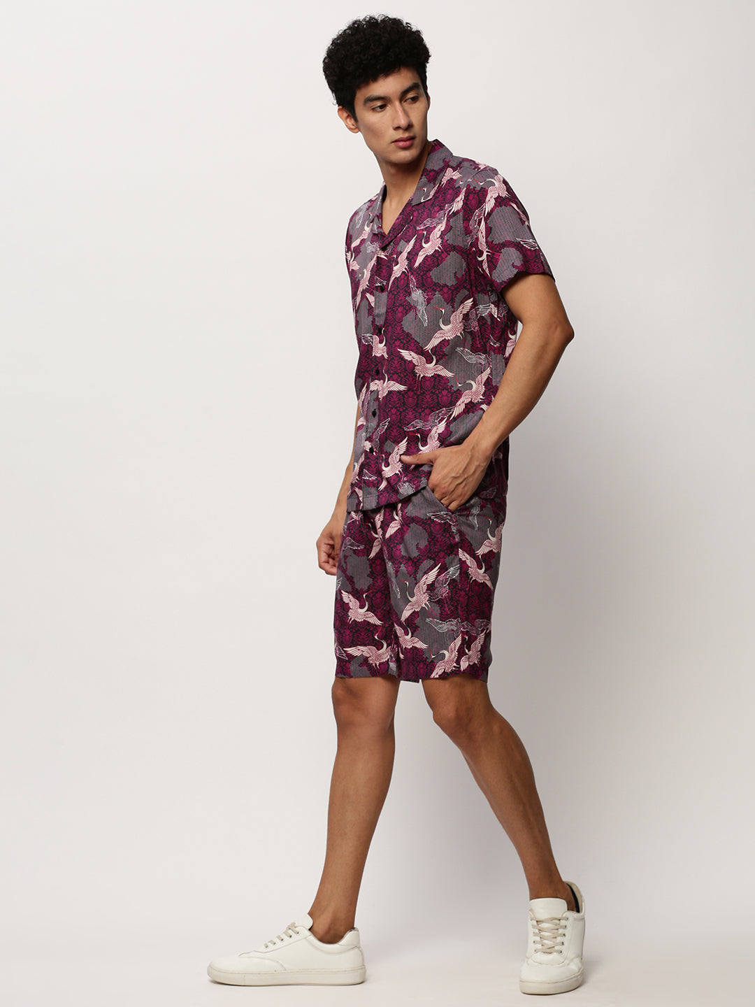 Men Fuchsia Printed Casual Co ords