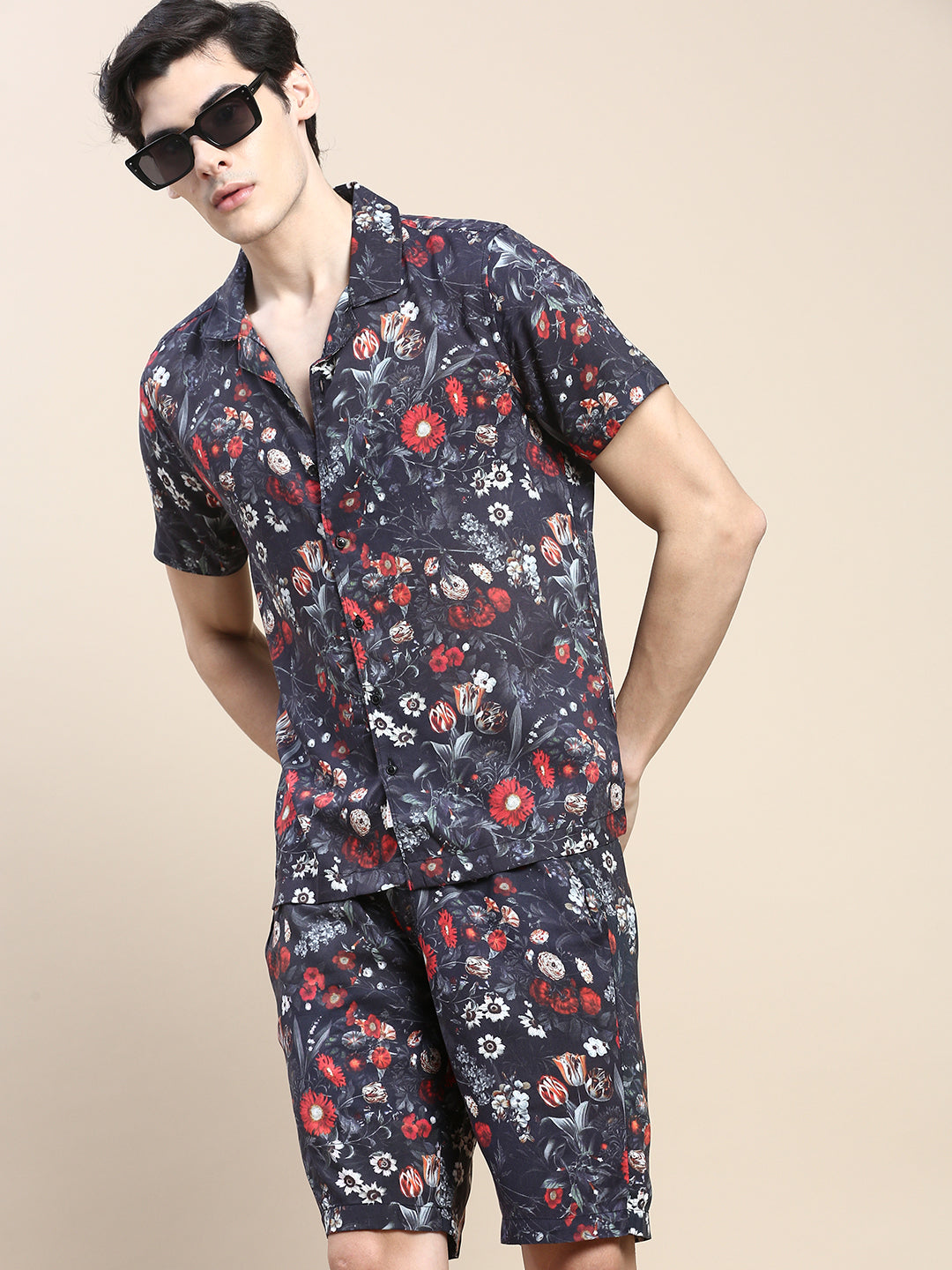 Men Black Printed Casual Co ord Set